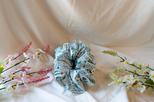 Blue Floral Jumbo Scrunchie