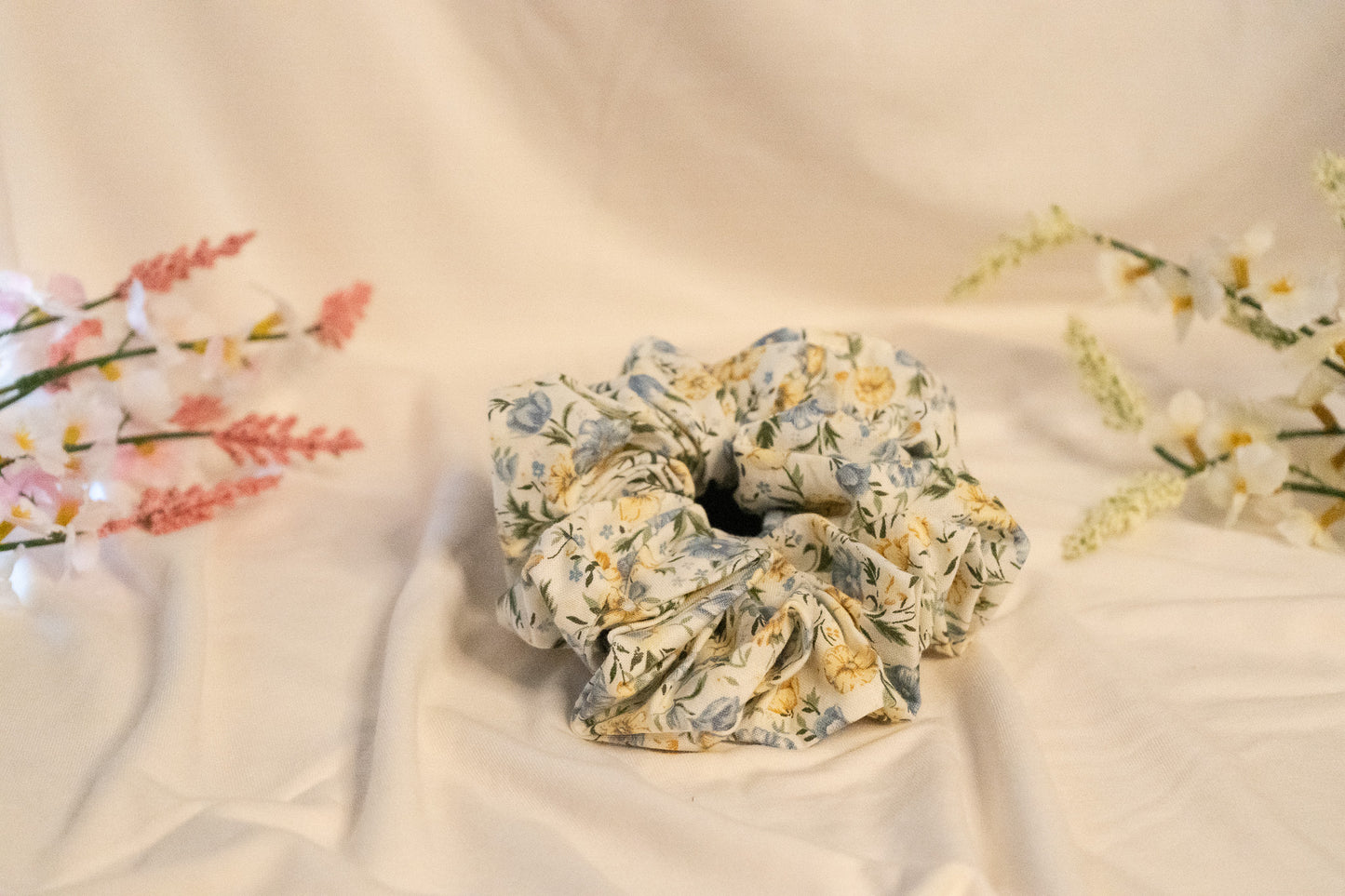 Blue and Yellow Floral Jumbo Scrunchie