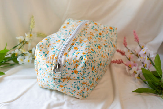 Blue and orange makeup bag